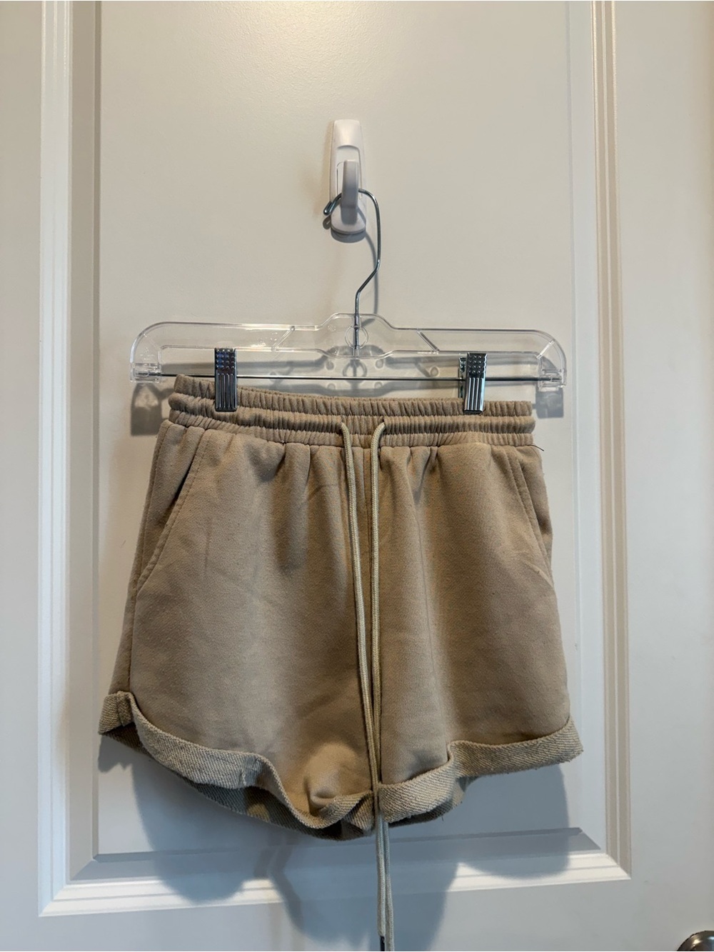 Princess Polly Beige Fleece Lounge Sweat Shorts Drawstring Pockets Size 0